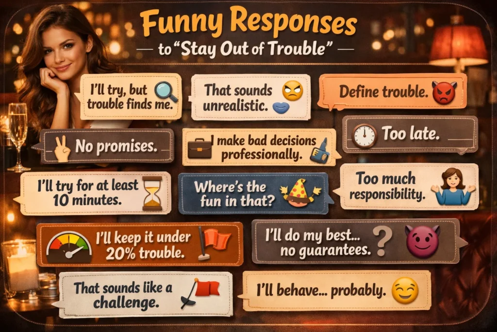Funny Responses to “Stay Out of Trouble”